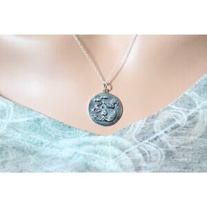 Sterling Silver Mermaid Coin Charm, Silver Mermaid Coin Necklace